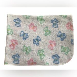 VTG Springmaid Baby Blanket Teddy Bears Pastels Pink Blue Green 31 x 40